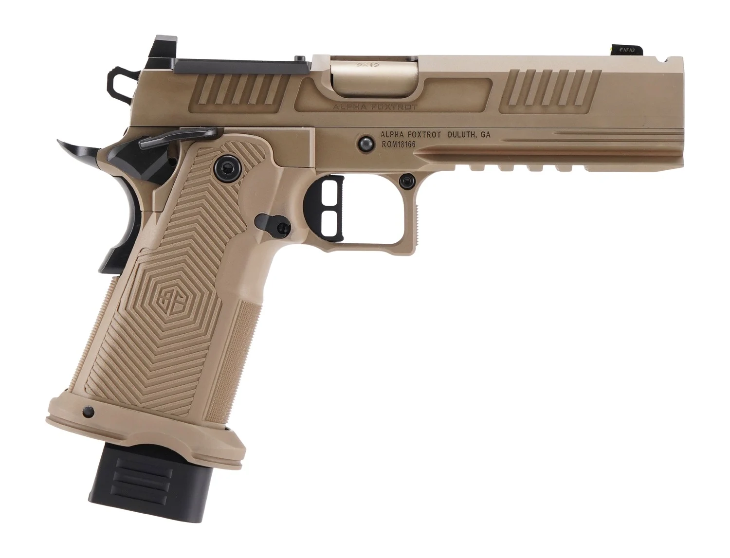 Alpha Foxtrot AA39X1EIH-XDFE19 AF1911 Romulus 9mm Luger 20+1 5" Black Ported Barrel, Satin DLC Stainless Steel Optic Ready/Serrated Slide & Frame w/Beavertail & Picatinny Rail, RMR/RMSc Footprint