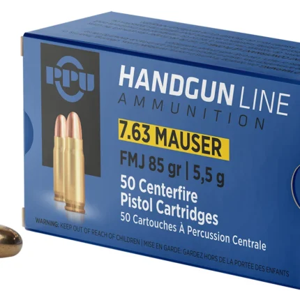 PPU PPH763 Handgun 7.63mmMauser 85gr Full Metal Jacket 50 Per Box/10 Case